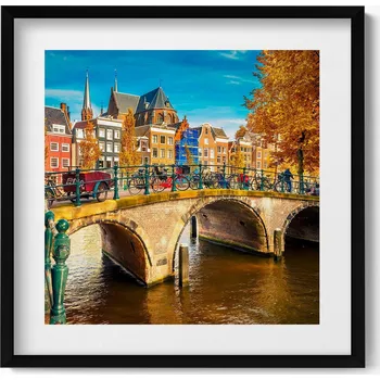 Obraz Dekorace obraz s grafikou v krásném rámu Podzimní splín Amsterdamu 50x50 cm
