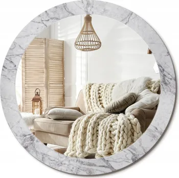 Zrcadlo Kulaté nástěnné dekorativní zrcadlo v skleněném rámu průměr 80 cm Bílý mramor