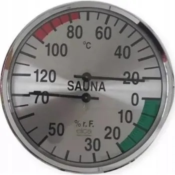 Eliga, kovový teploměr do sauny s vlhkoměrem