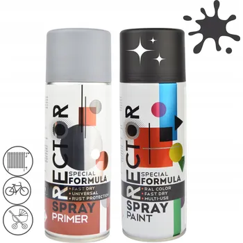 Barva ve spreji Sada laku, černé lesklé barva + základní nátěr ve spreji