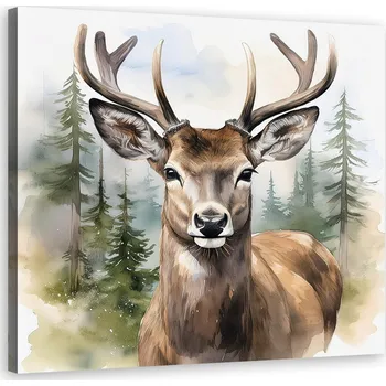 Obraz OBRAZ NA PLÁTNĚ NA ZEĎ JELEN LESNÍ STROMY 60x60