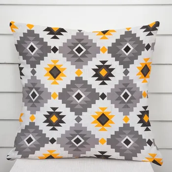 Povlak na dekorativní polštářek Bavlněný povlak na polštář Sandra SA-520 Žluto-šedý aztécký vzor 40 x 40 cm