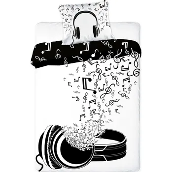 Povlečení Dětské Povlečení 160x200 sluchátka s notami černobílá bavlna