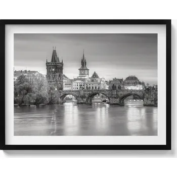 Obraz Elegantní obraz v černém rámu Pohled na Karlův most Praha 80x60 cm