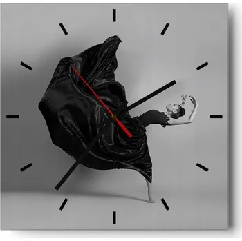 Hodiny Velké nástěnné hodiny na zeď 40x40 Tanec Skleněné hodiny Čtvercové Tiché