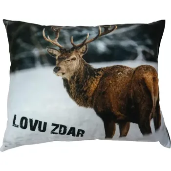 Dekorativní polštářek Polštář Lovu Zdar myslivecký motiv jelen v zimě (polštář pro myslivce , myslivecký polštářek )