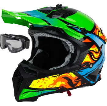 Helma na motorku HORN MOTOCYKLOVÁ PŘILBA H303 CROSS QUAD + BRÝLE XL