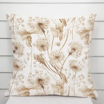 Povlak na dekorativní polštářek Bavlněný povlak na polštář Sandra SA-518 Podzimní pampelišky na bílém 50 x 60 cm