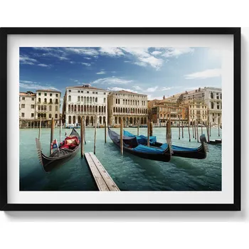 Obraz Dekorativní obraz v černém rámu na zeď Gondoly Benátky Itálie 80x60 cm