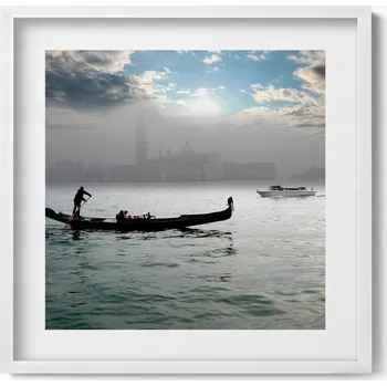Obraz Moderní nástěnná dekorace obraz v bílém rámu Benátské gondoly 50x50 cm