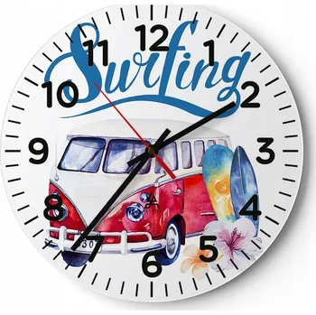 Hodiny Kuchyňské nástěnné hodiny 30x30 Autobus Moderní skleněné hodiny do obýváku Tiché