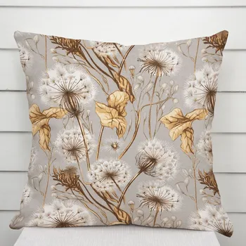 Povlak na dekorativní polštářek Bavlněný povlak na polštář Sandra SA-517 Podzimní pampelišky na šedém 40 x 60 cm