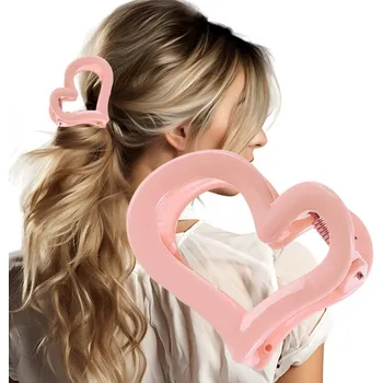 Flamenco Mystique Sponka spona do vlasů XL srdce růžové 6,5x6cm SP364R