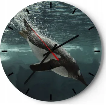 Hodiny Nástěnné hodiny do kuchyně 30x30 Tučňák Skleněné hodiny do obýváku Loft Tiché