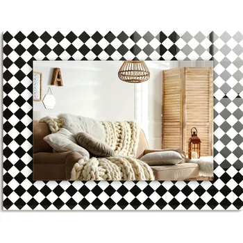 Zrcadlo Dekorativní zrcadlo s ozdobným potiskem Černo-bílá šachovnice 80x60 cm
