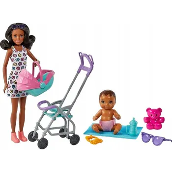 Panenka BARBIE SKIPPER PANENKA PEČOVATELKA KOČÁREK + MIMINKO HHB68