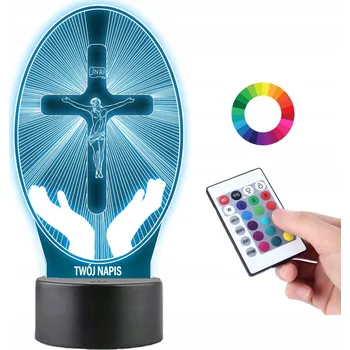 Lampička LAMPKA na SKLE Statuetka Náboženská Ježíš Na Kříži 3D LED DÁLKOVÝ OVLADAČ 16 BAREV