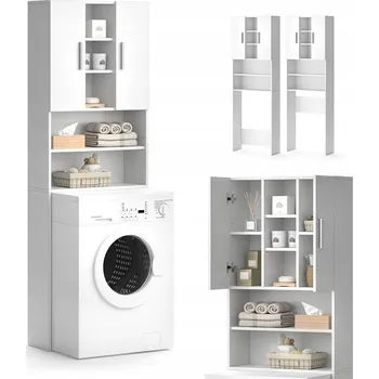 Šatní skříň Koupelnová skříňka Stolfest bílá matná 190 cm se 2 dvířky a 5 policemi