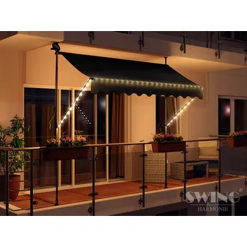 Markýza BALKÓNOVÁ/TERASOVÁ ZASTÍNĚNÍ MARKÝZA S LED OSVĚTLENÍM, UPEVNĚNÍ BEZ VRTÁNÍ, 350 cm, ANTRACIT