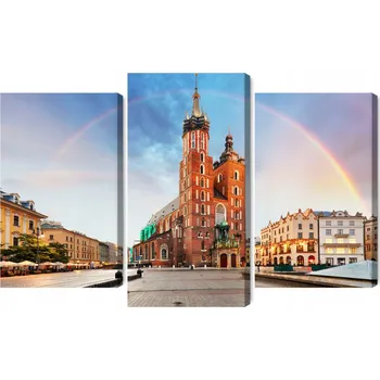 Obraz Vícedílný obraz Bazilika Panny Marie v Krakově na duhovém pozadí 120x80