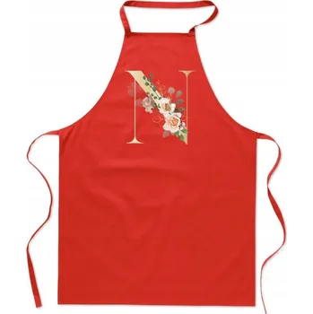 Kuchyňská zástěra KUCHYŇSKÁ ZÁSTĚRA červená S PÍSMENEM N jméno Natalia Nikola Norbert FA_339_cw