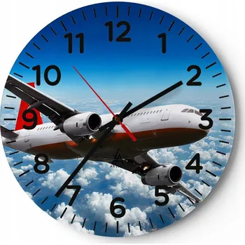 Hodiny Kuchyňské nástěnné hodiny 30x30 Letadlo Moderní skleněné hodiny do obýváku Tiché