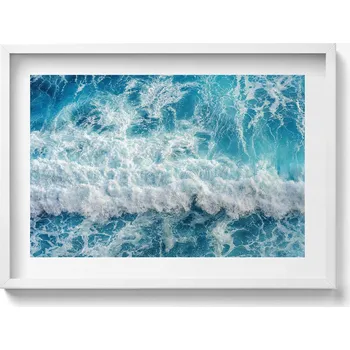 Obraz Nástěnný obraz v rámu s grafikou: Pohled z ptačí perspektivy na oceánskou vlnu, 70x50 cm