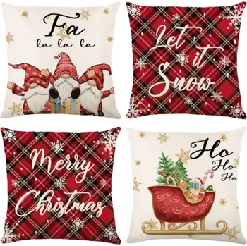 Povlak na dekorativní polštářek VÁNOČNÍ POVLAK NA POLŠTÁŘ NA POLŠTÁŘE 4 KS SADA VZOR VÁNOCE 45X45