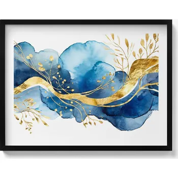 Obraz Stylový obraz v černém rámu Abstrakce rostliny na modrém pozadí 80x60 cm