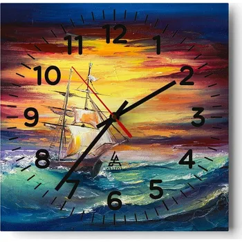 Hodiny Kuchyňské nástěnné hodiny 30x30 Plachetnice Skleněné hodiny do obýváku Moderní Tiché