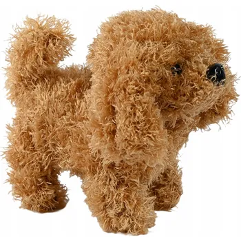 plyšák PLYŠOVÝ PEJSEK HNĚDÝ KUDLATÝ PES CHODÍ ŠTĚKÁ VRTÍ OCÁSKEM