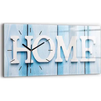 Hodiny Skleněné moderní foto hodiny na zeď s plynulým chodem ručiček 60x30 cm Nápis domov