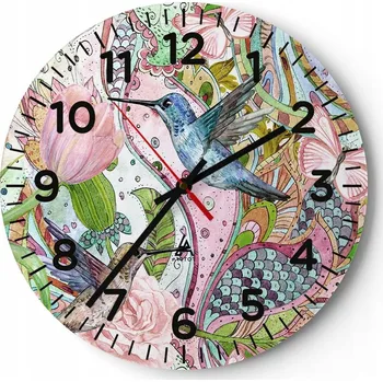 Hodiny Nástěnné hodiny do obýváku 40x40 Květiny Kulatý Skleněné hodiny Loft Tiché