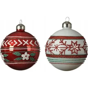 Vánoční dekorace Vánoční Koule ozdobná skleněná červená bílá 8 cm