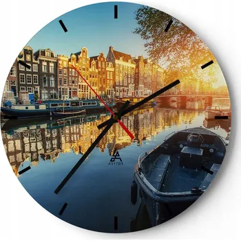Hodiny Velké nástěnné hodiny 40x40 cm Město Skleněné hodiny Kulatý Tiché
