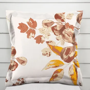 Povlak na dekorativní polštářek Bavlněný povlak na polštář s lemem Sandra SA-530 Hnědý eukalyptus na bílém 40 x 60 cm