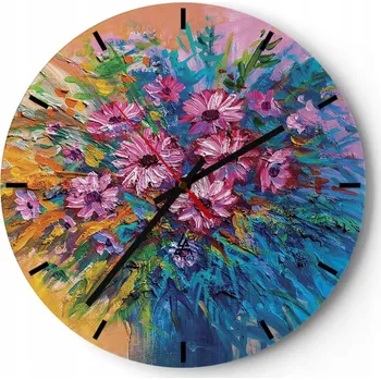 Hodiny Nástěnné hodiny do kuchyně 30x30 Květiny Skleněné hodiny do obýváku Loft Tiché