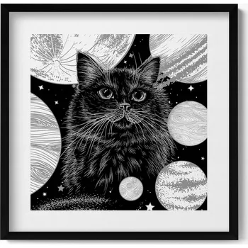 Obraz Dekorativní obraz v rámu do obýváku Magická černá kočka a vesmír 50x50 cm