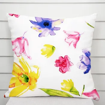 Povlak na dekorativní polštářek Bavlněný povlak na polštář Sandra SA-481 Žluto-růžové akvarelové květy na bílém 35 x 45 cm