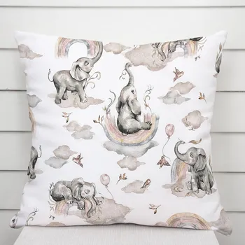 Povlak na dekorativní polštářek Dětský bavlněný povlak na polštář Sandra SA-462 Sloni s šedohnědou duhou na bílém 40 x 40 cm