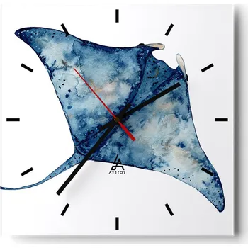 Hodiny Velké nástěnné hodiny na zeď 40x40 Rejnok Skleněné hodiny Tiché