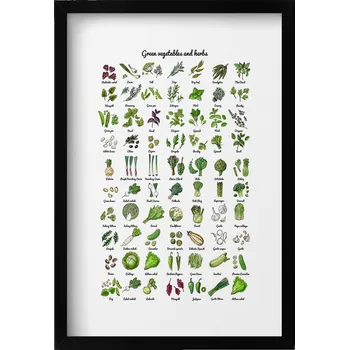 Obraz Moderní nástěnná dekorace obraz v černém rámu Zelená zelenina 40x60 cm