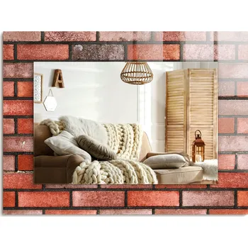 Zrcadlo Závěsné zrcadlo zdobené grafikou na skle Cihlová zeď červená 80x60 cm