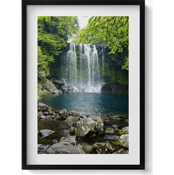 Obraz Závěsný obraz rámeček černé barvy Vodopád a řeka mezi stromy 50x70 cm