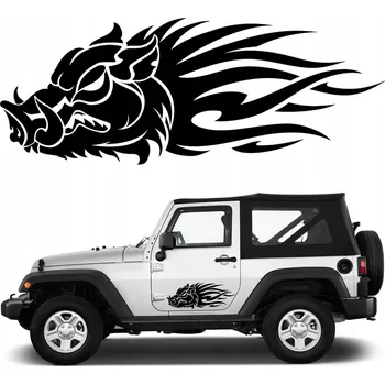 Samolepicí dekorace na vozidlo Samolepka Grafika na auto DIVOKÝ PRASE SAVANOVÉ WILD ANIMAL PLAMENY 44x17