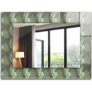 Zrcadlo Nástěnné zrcadlo s rámem z tvrzeného skla, motiv Tropické listy, 80x60 cm