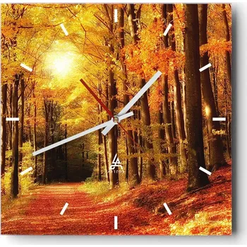 Hodiny Velké nástěnné hodiny na zeď 40x40 Podzim Skleněné hodiny Čtvercové Tiché