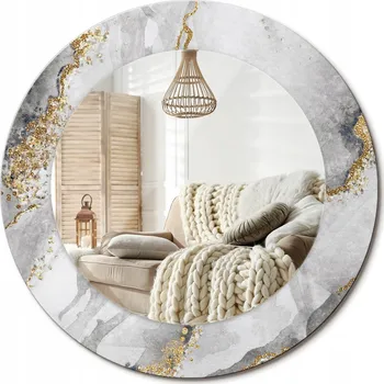 Zrcadlo Zrcadlo se skleněným ozdobným rámem s potiskem fi 50 cm Mramorový vzor