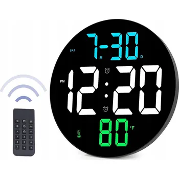 Hodiny Velký LED digitální hodinový stroj na dálkové ovládání, teplota LED, 23 cm, černý
