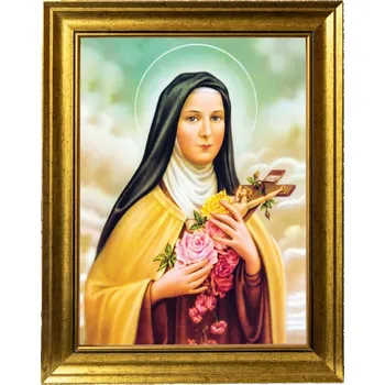 Obraz SVATÁ TEREZIE | NÁBOŽENSKÝ OBRAZ VE ZLATÉM ZDOBENÉM RÁMU 30X40